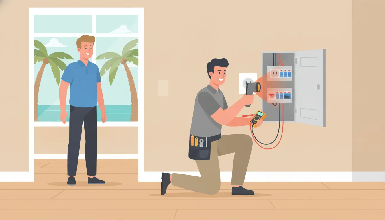 Homeowner staying clear while an electrician checks a wiring hazard