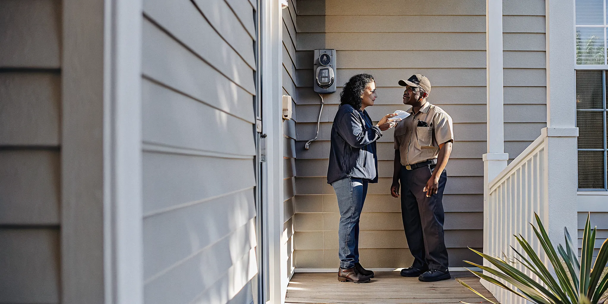 Homeowner discussing electrical inspection frequency with an electrician