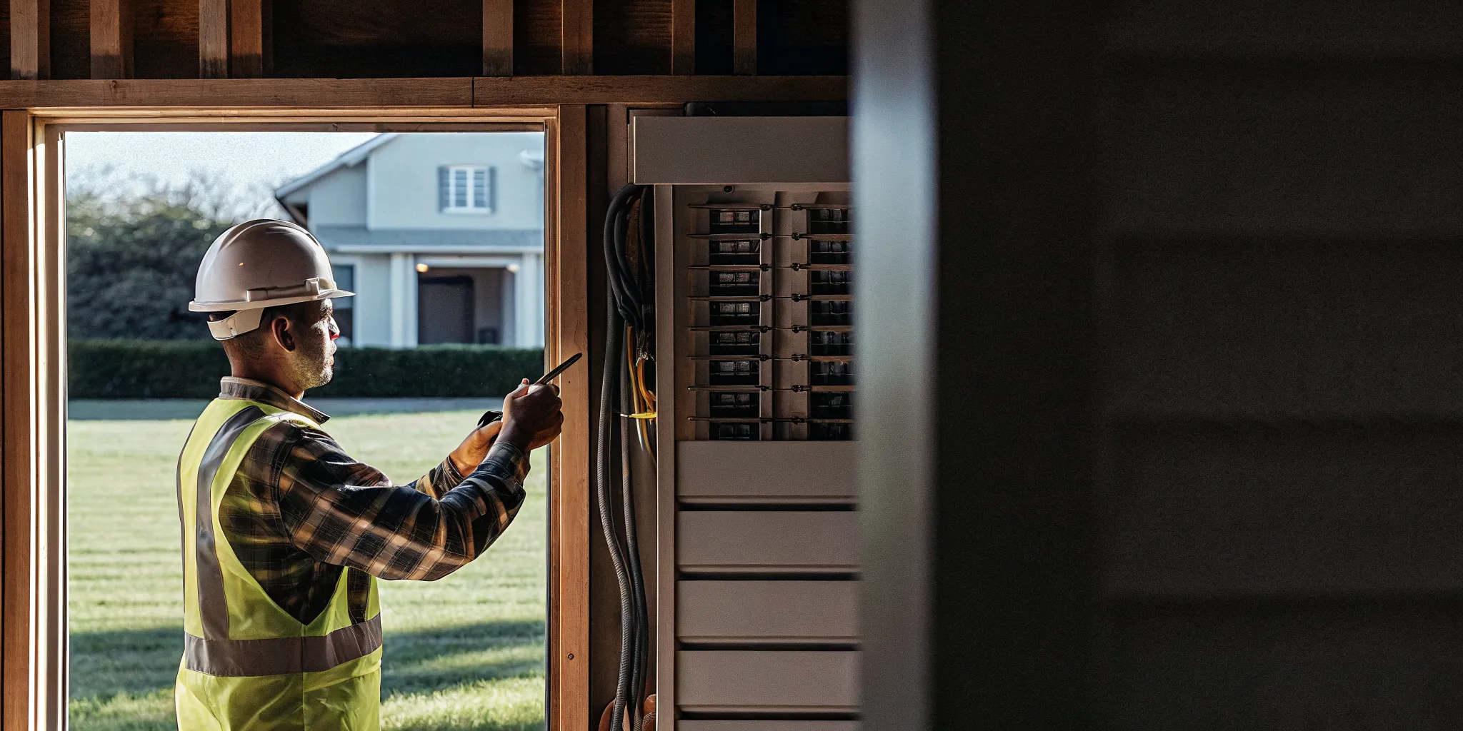 Licensed electrician in Florida inspecting a residential electrical panel