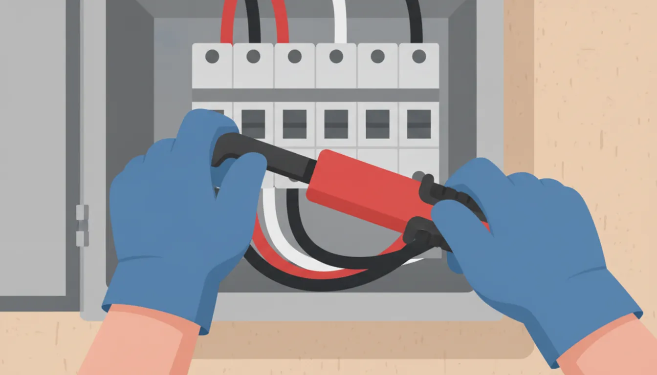 Electrician fastening wires inside a home electrical breaker panel