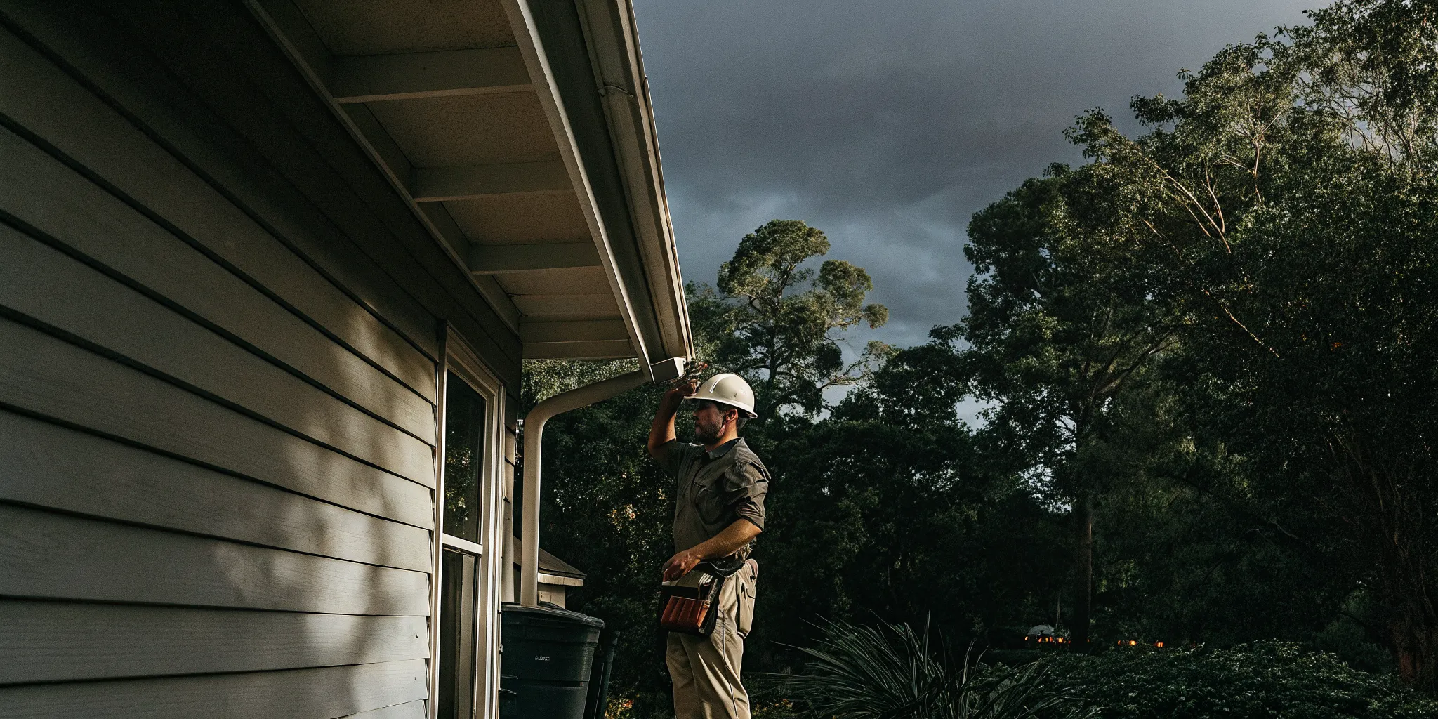 Emergency electrician inspecting storm-related electrical damage in Florida