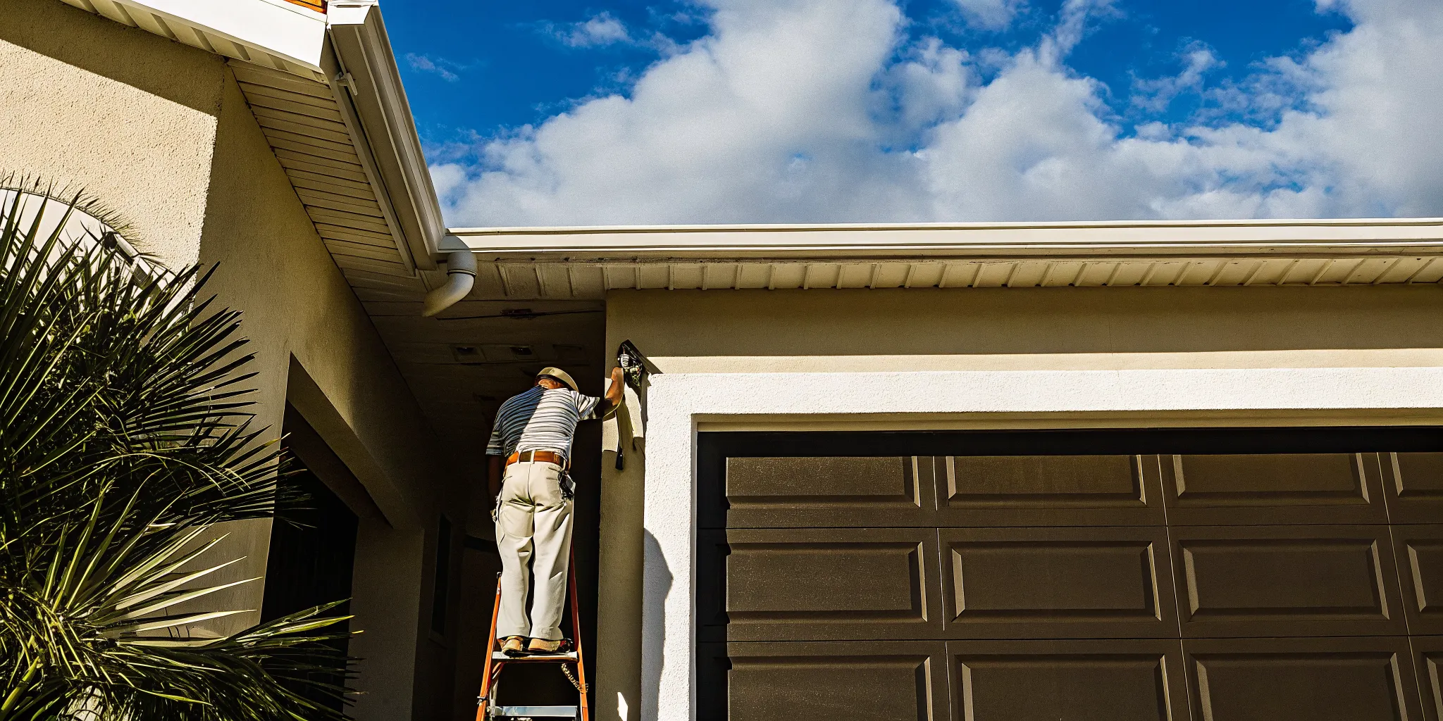Electrician installing whole home surge protection Florida homeowners can use during storm season