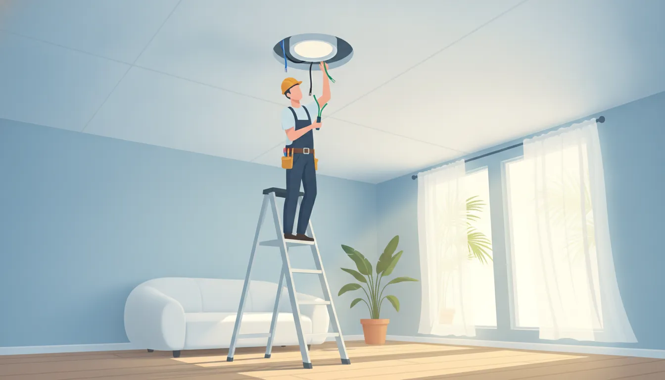 Electrician installing a recessed light during a Florida home lighting project