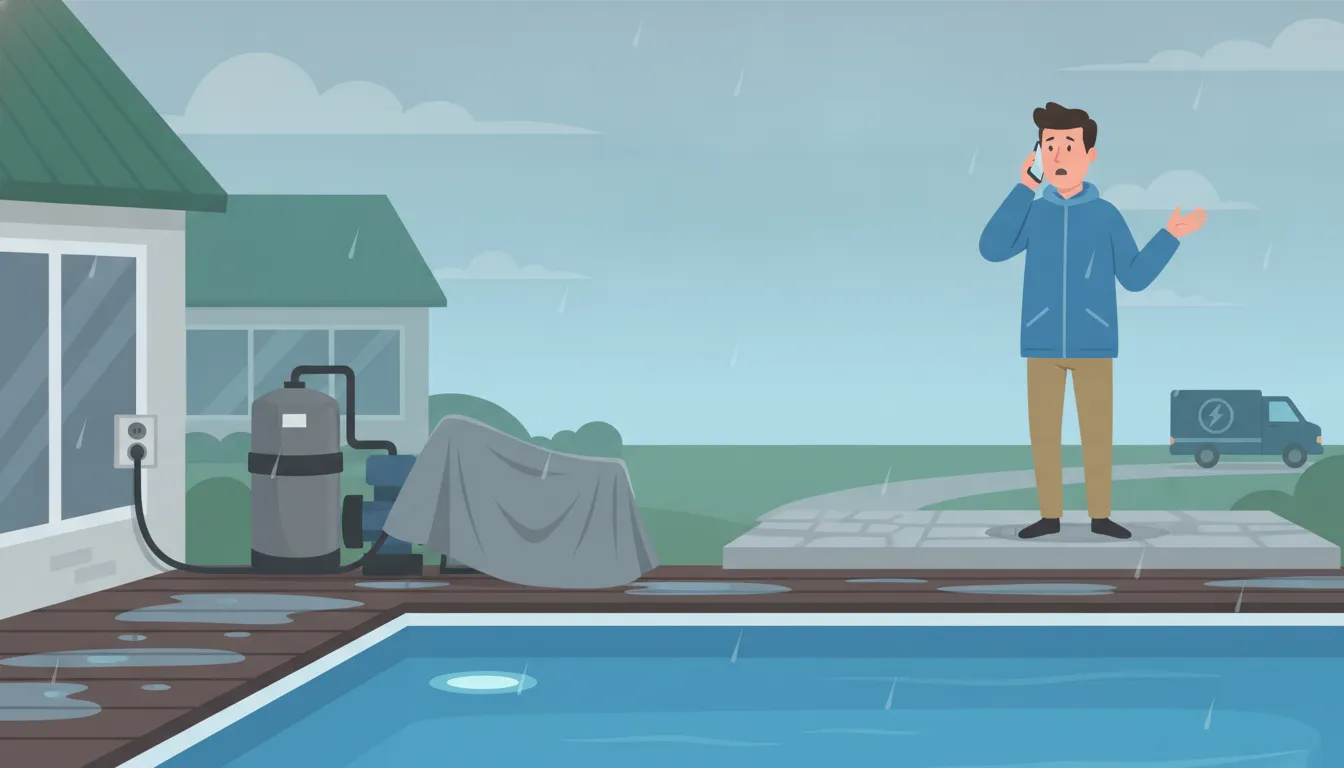 Homeowner staying away from pool equipment after an electrical warning sign