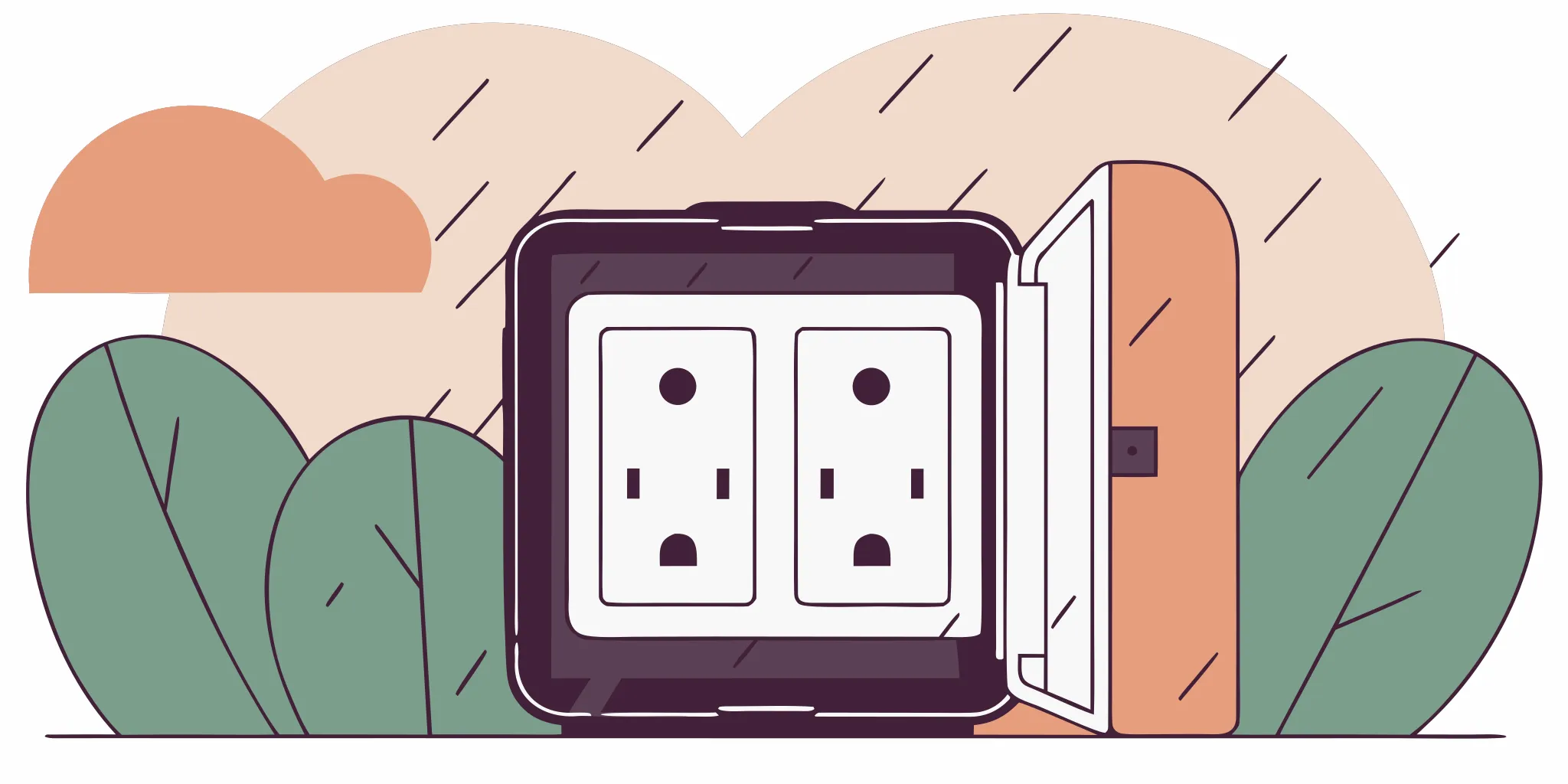 An in-use weatherproof bubble cover protecting an outdoor GFCI outlet from moisture and salt air