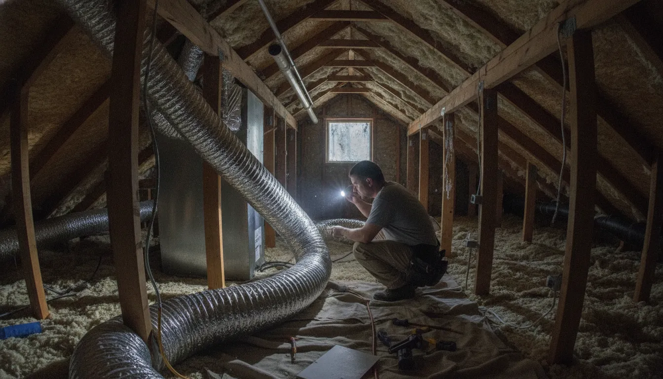 HVAC technician inspecting ductwork to improve airflow in a home
