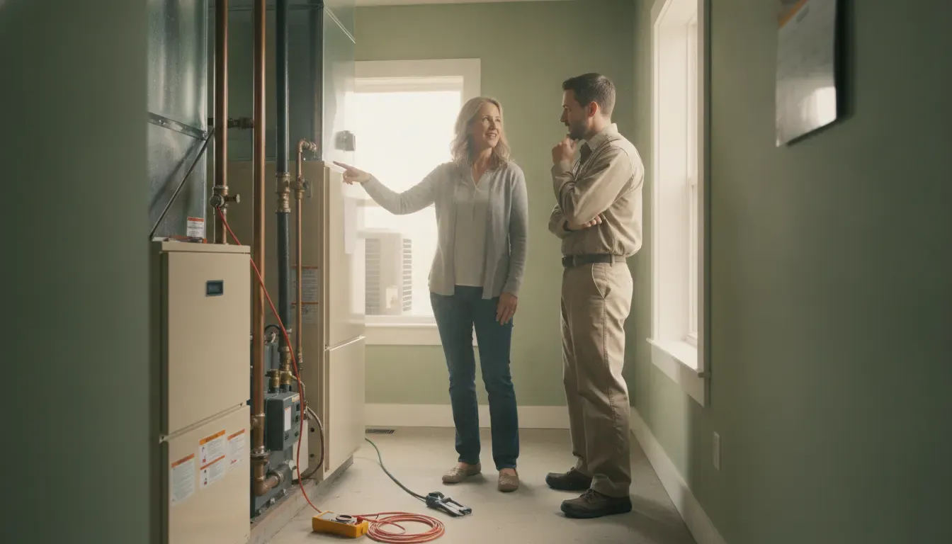 Hebron Maryland homeowner discussing HVAC repair and replacement options