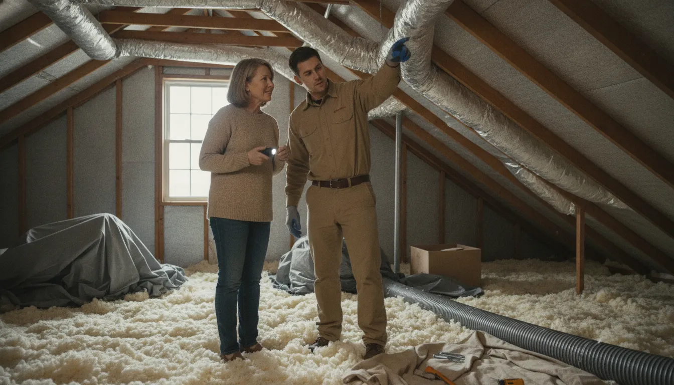 Technician evaluating airflow and home comfort components