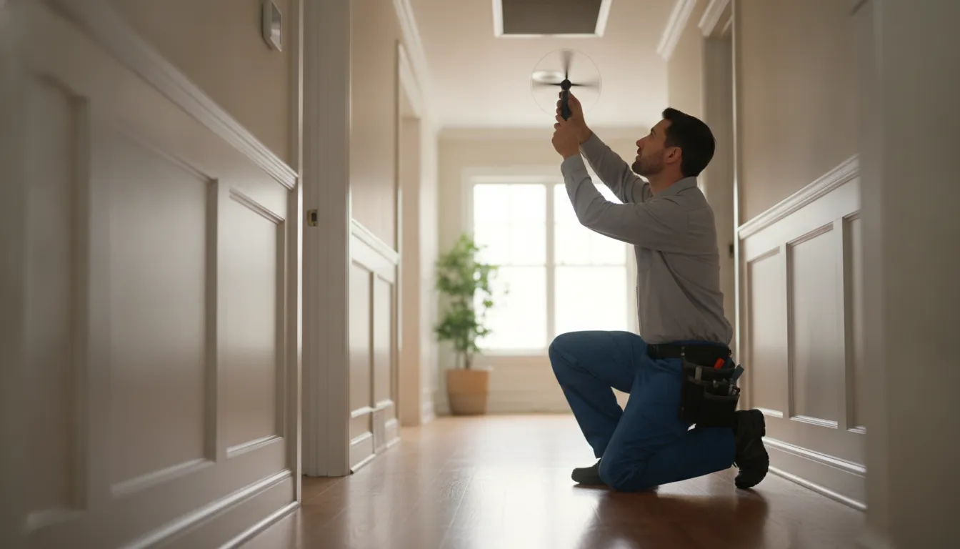 HVAC technician checking airflow in a Maryland home