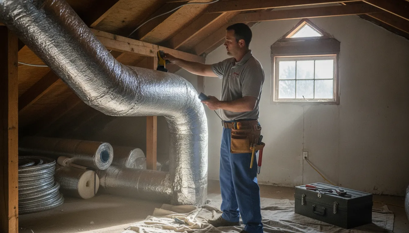 HVAC technician inspecting ductwork and airflow in a Delaware home