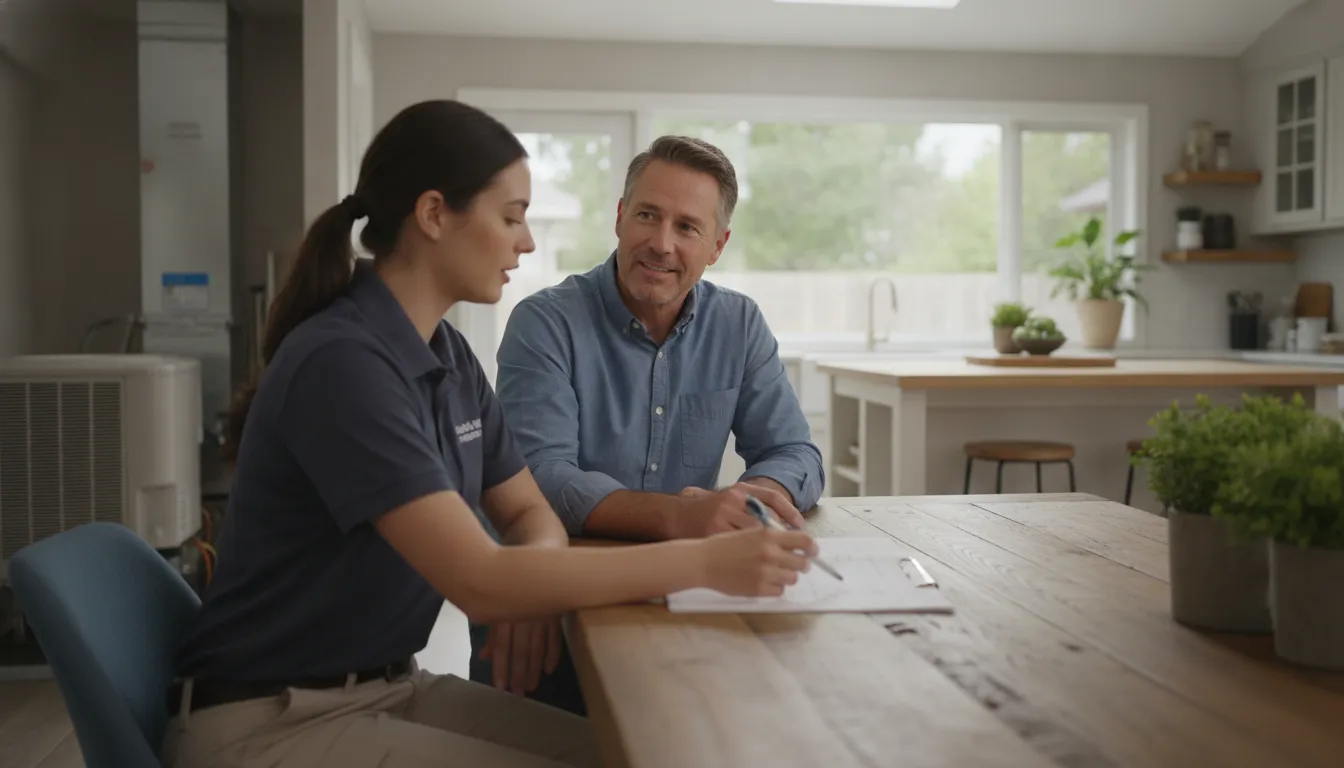 Homeowner reviewing HVAC options with a contractor