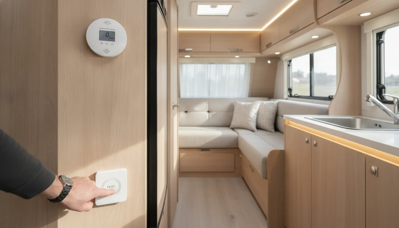 RV owner testing propane and carbon monoxide detectors