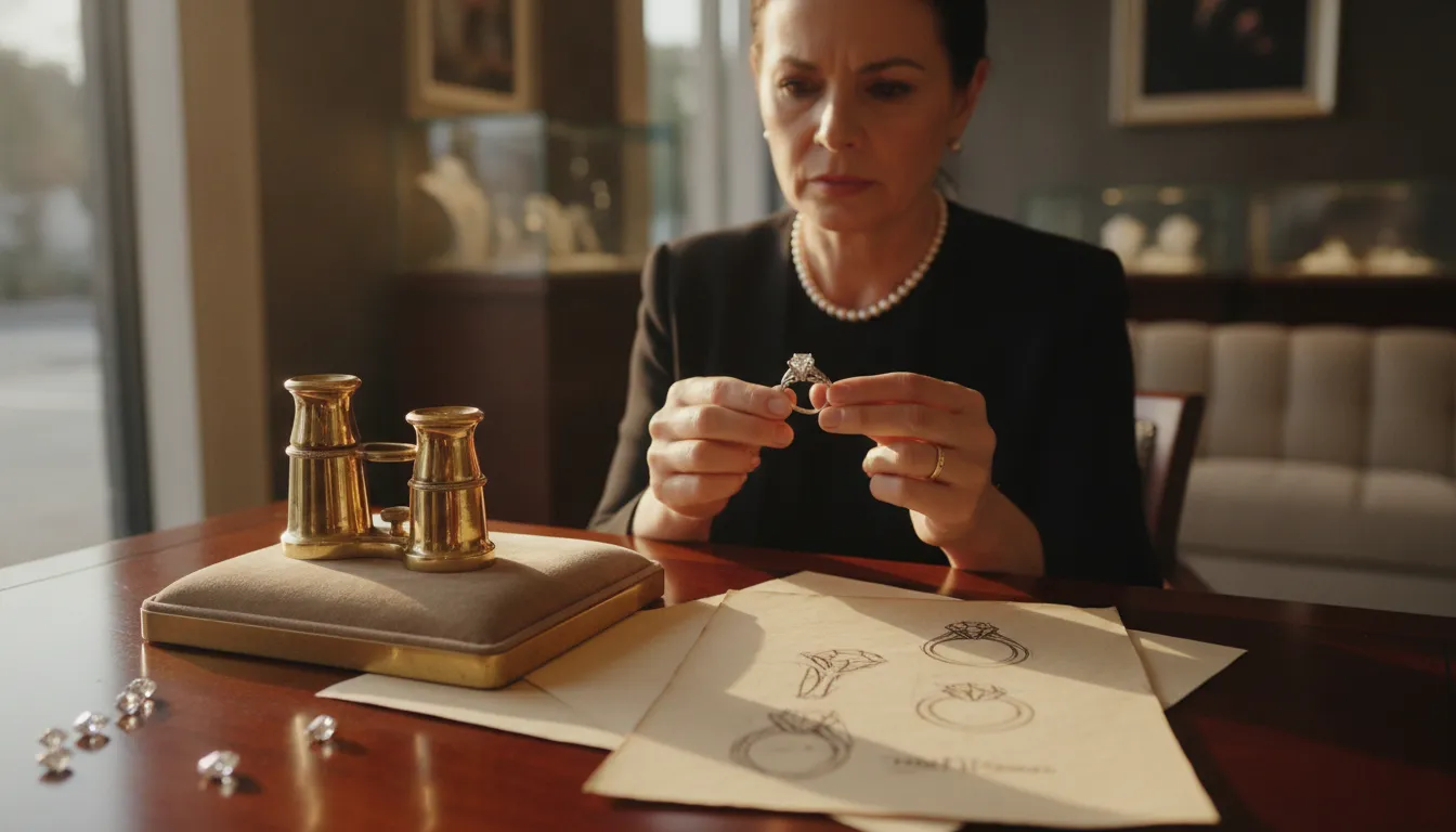 Jeweler examining a diamond for a personalized upgrade recommendation