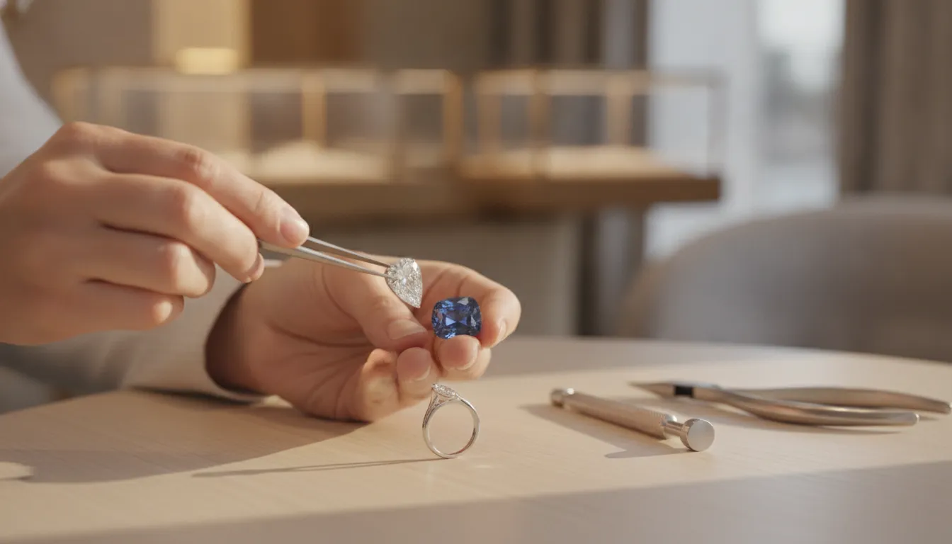 Jewelry consultation focused on gemstone proportion and ring setting choices