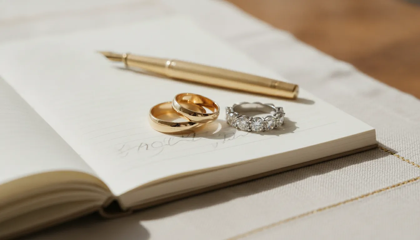 Wedding ring upgrade etiquette consultation with an original ring and new band options