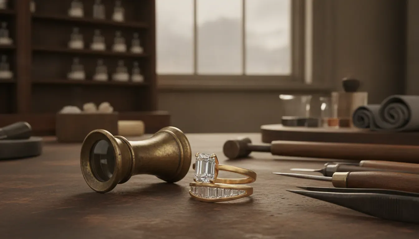 Ring shank and jeweler tools shown during a half shank design and repair assessment