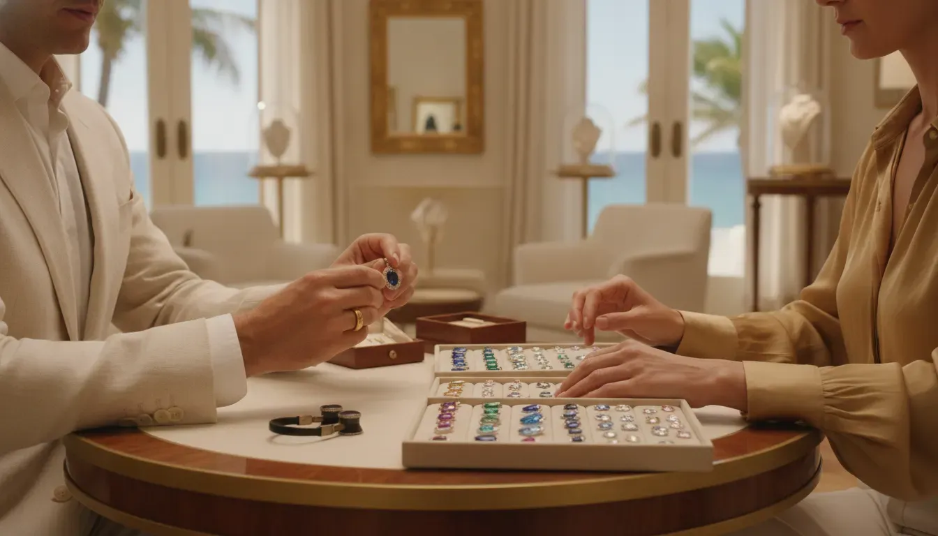 Birthstone jewelry options reviewed during a family design consultation