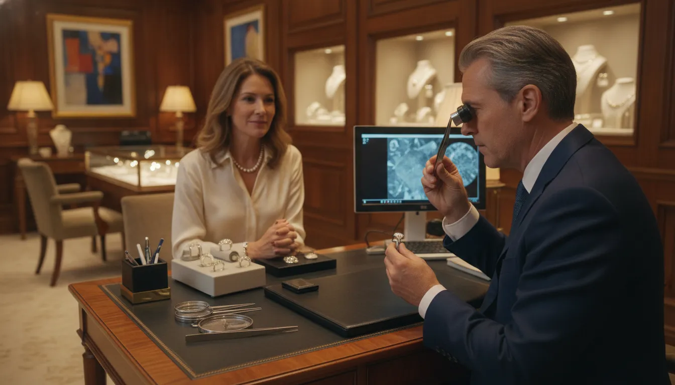 Gemologist conducting an in-person fine jewelry appraisal