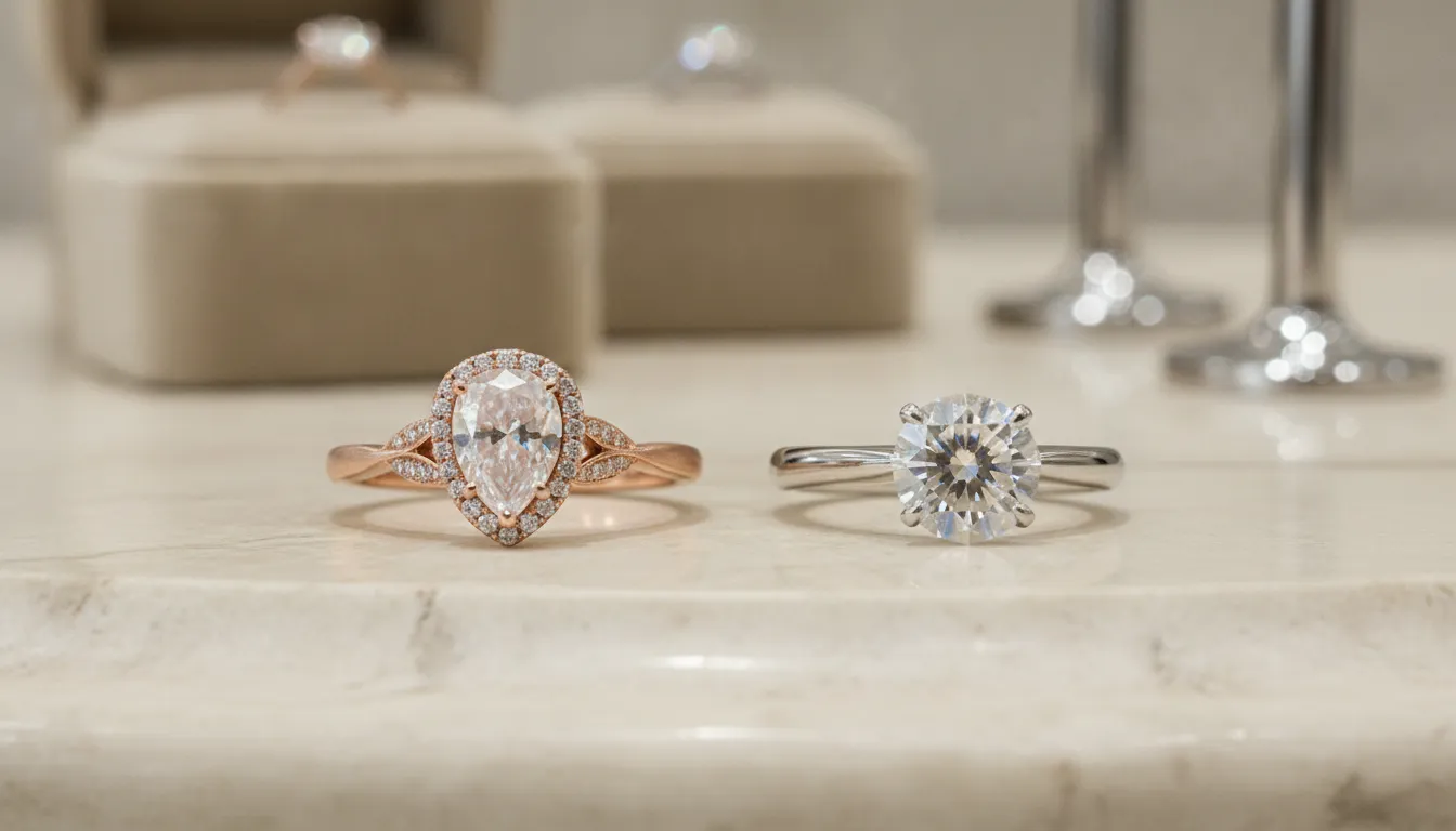 Custom and ready-made engagement rings compared side by side