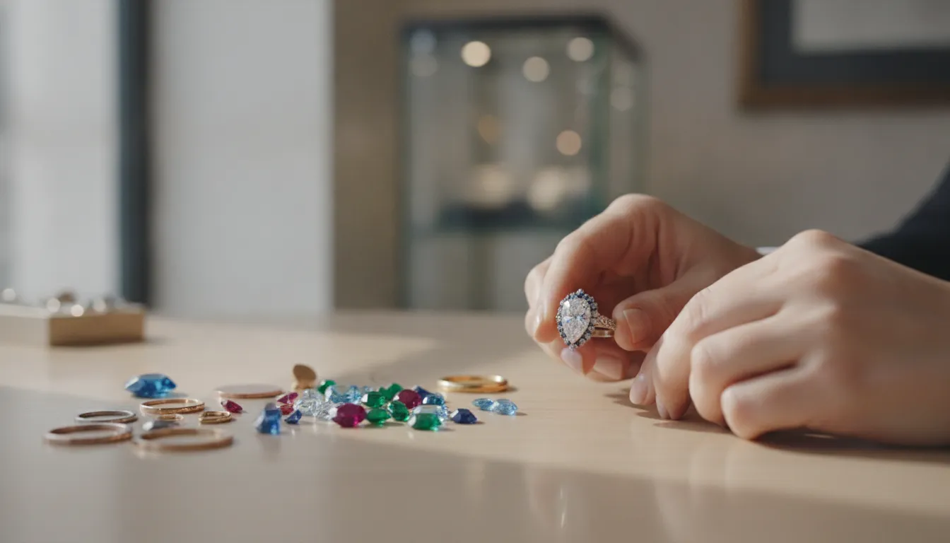 Jeweler examining a distinctive custom engagement ring