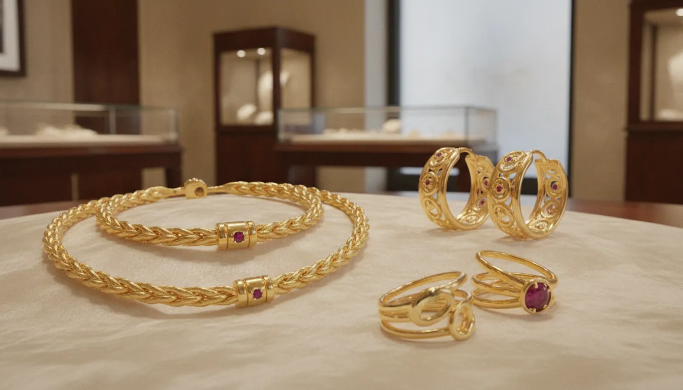 Roberto Coin jewelry inspired gold pieces with a hidden ruby detail