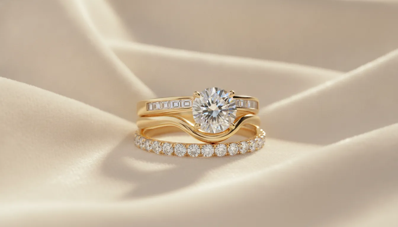 Straight, curved, contour, and eternity bands for a wedding ring stack