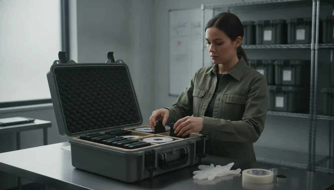 Investigator securing organized evidence for case closeout