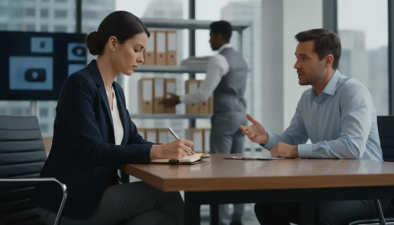 Insurance field investigator conducting an interview for a claims investigation