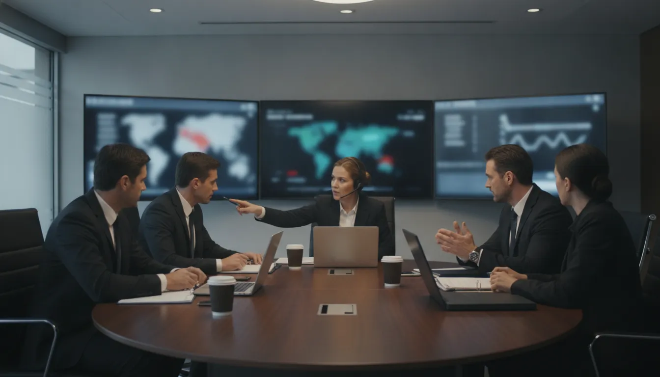 Security team reviewing security incident management software metrics