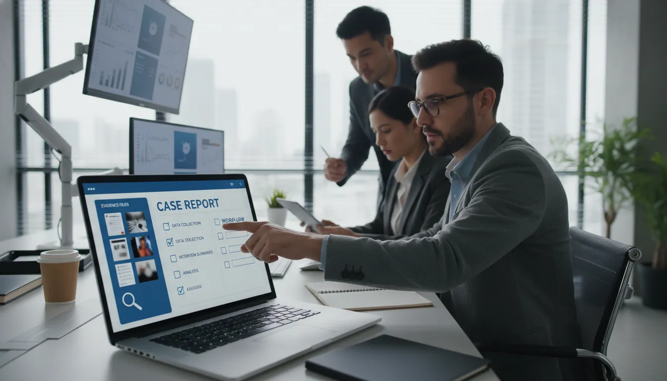 Investigation reporting software workflow reviewed by an investigative team
