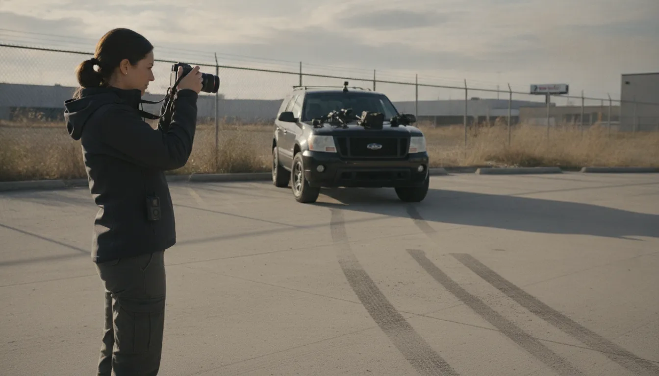 Surveillance investigator managing body-worn and dash cam video evidence in the field
