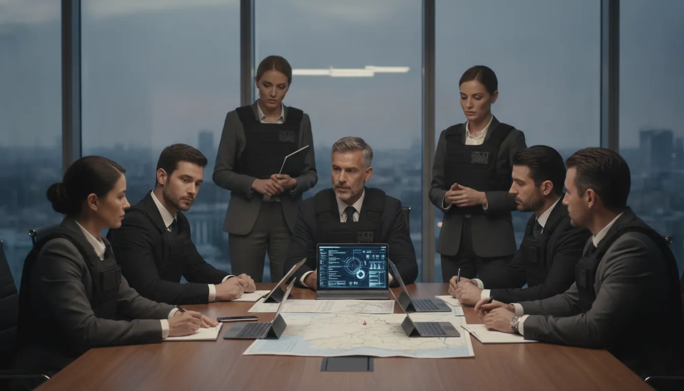 Security operations team coordinating an executive threat response