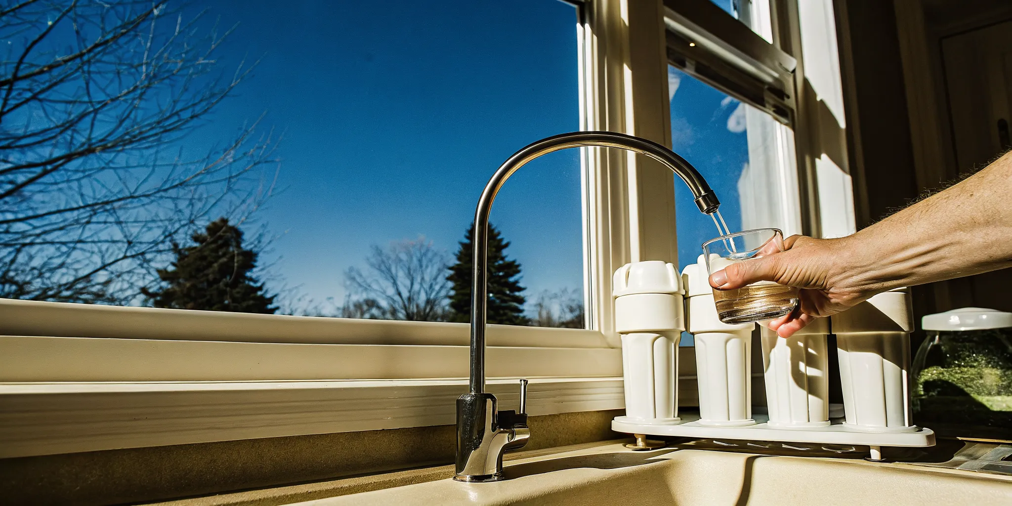 Drinking water filter helping remove chlorine taste from tap water