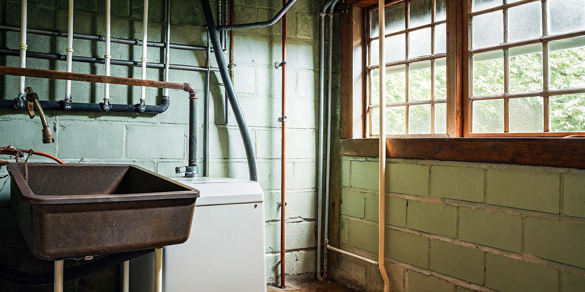 Water softener system installed in a Minnesota basement utility room