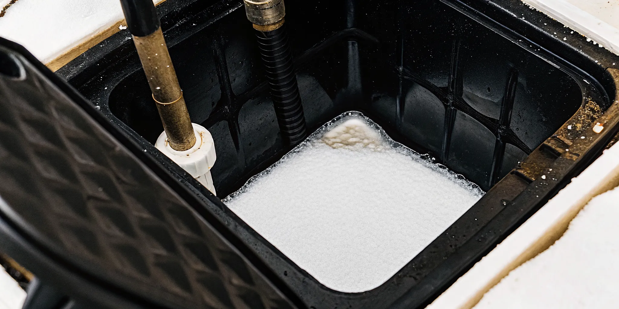 Safe visual check for a water softener salt bridge in a brine tank