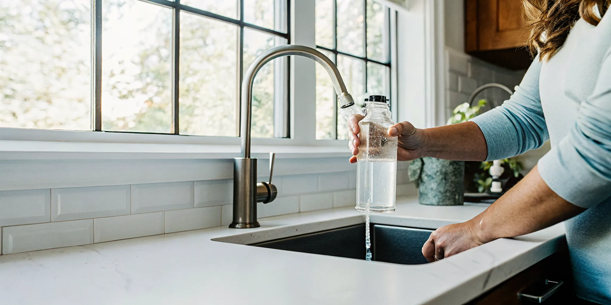 Minnesota homeowner collecting a private well water sample for laboratory testing