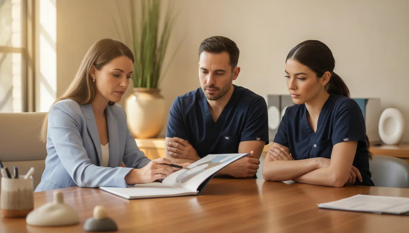 Oral surgery front-office team coordinating dental and medical insurance verification in a clinical office