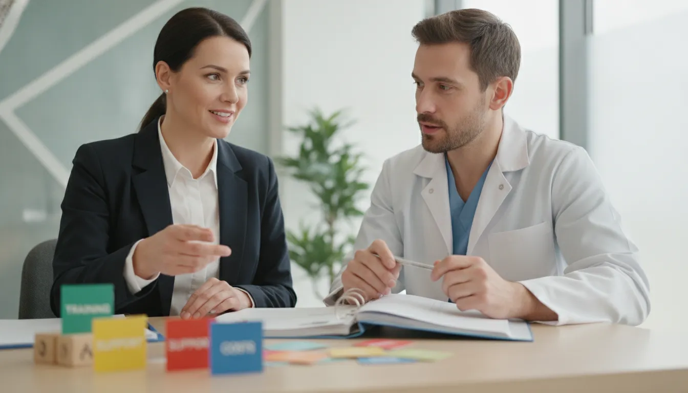 Practice leaders reviewing implementation and total cost questions for dental practice management software