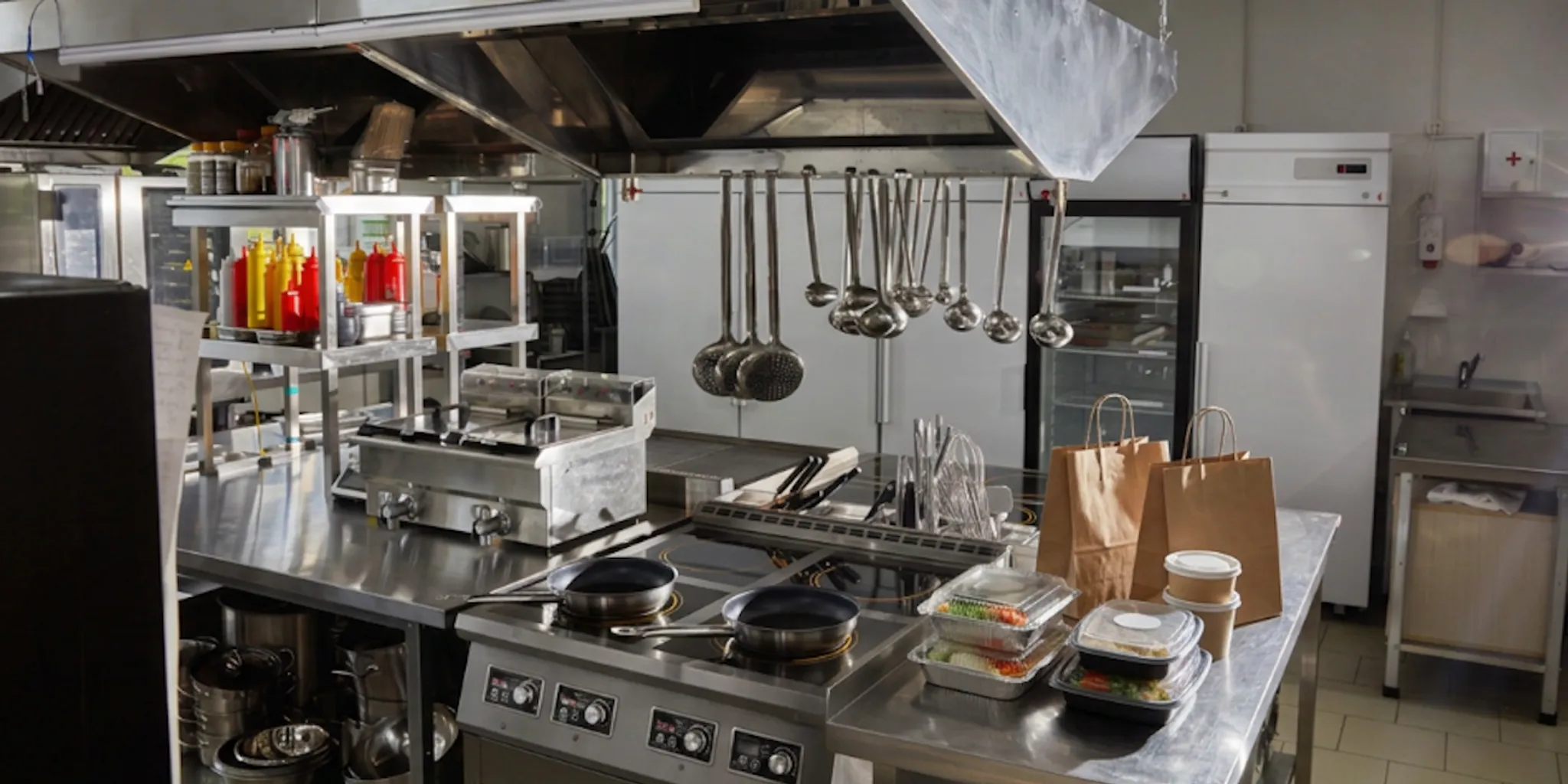 Modern Rochester ghost kitchen with commercial equipment and staff preparing delivery orders.