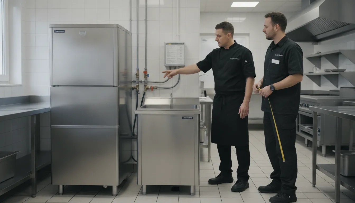 Commercial ice machine installation planning in a restaurant kitchen
