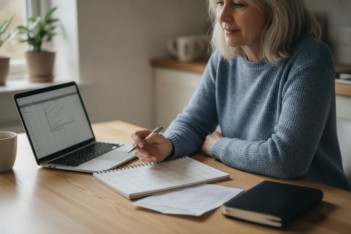 Federal employee checking paycheck dates and TSP contribution amounts on a calendar