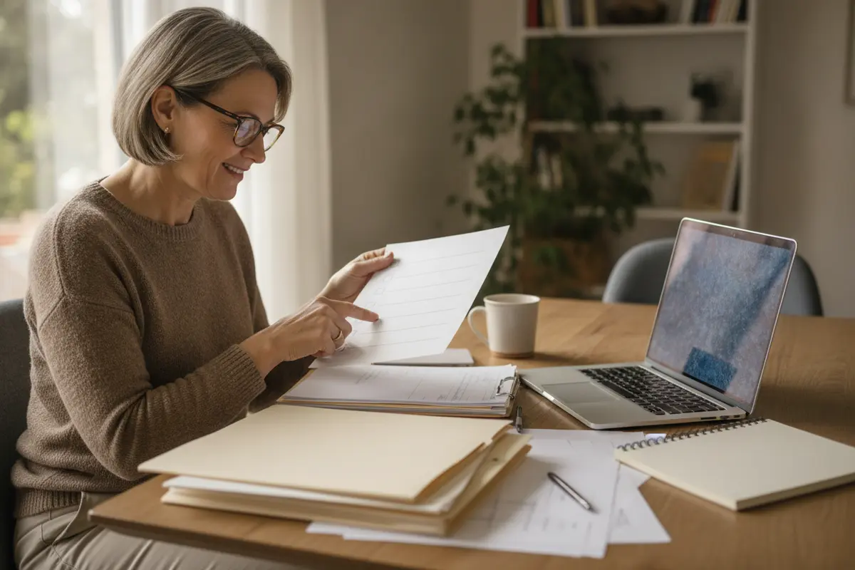 Federal employee reviewing a retirement checklist and TSP paperwork