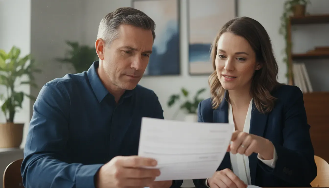Federal employee reviewing a leave and earnings statement with a benefits educator