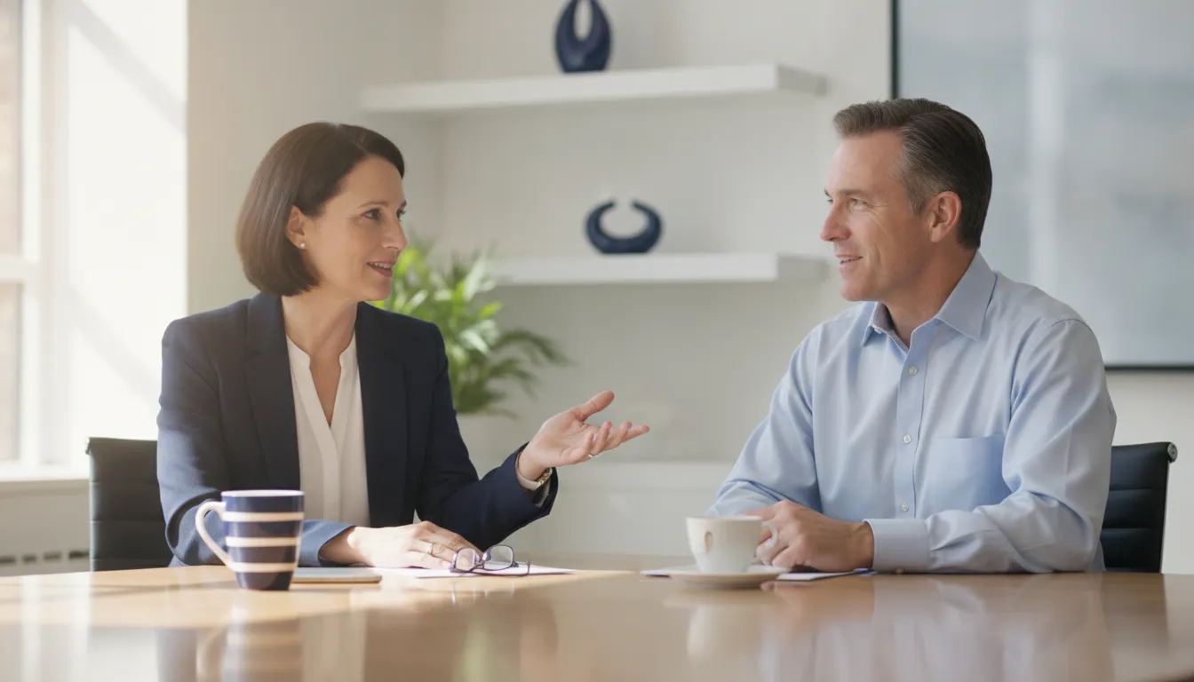 Benefits educator reviewing life insurance choices with a federal employee
