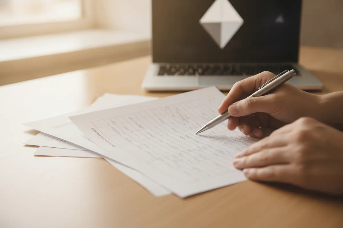 Hands organizing retirement account documents before a rollover