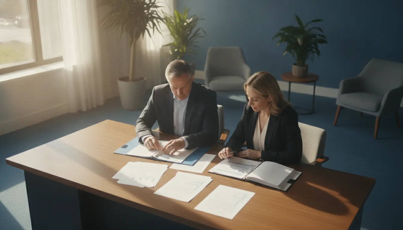 Federal employee reviewing retirement application guidance with a benefits educator