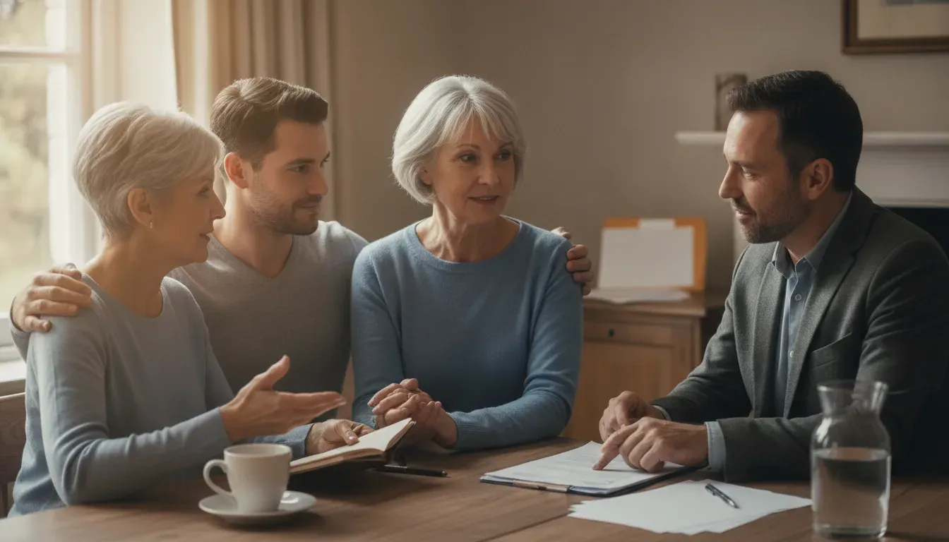 Family members discussing inherited retirement account next steps with a benefits educator