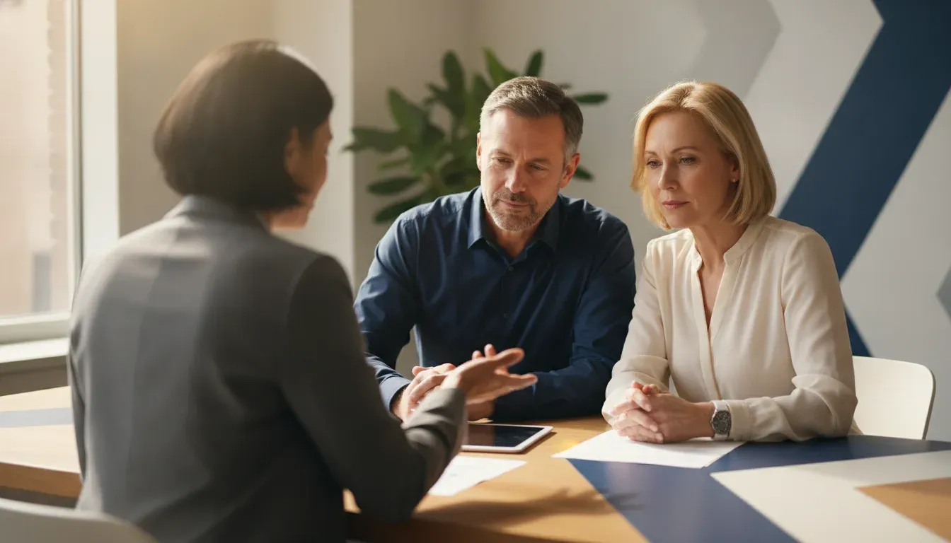 Federal employee and spouse reviewing TSP beneficiary planning with a benefits educator