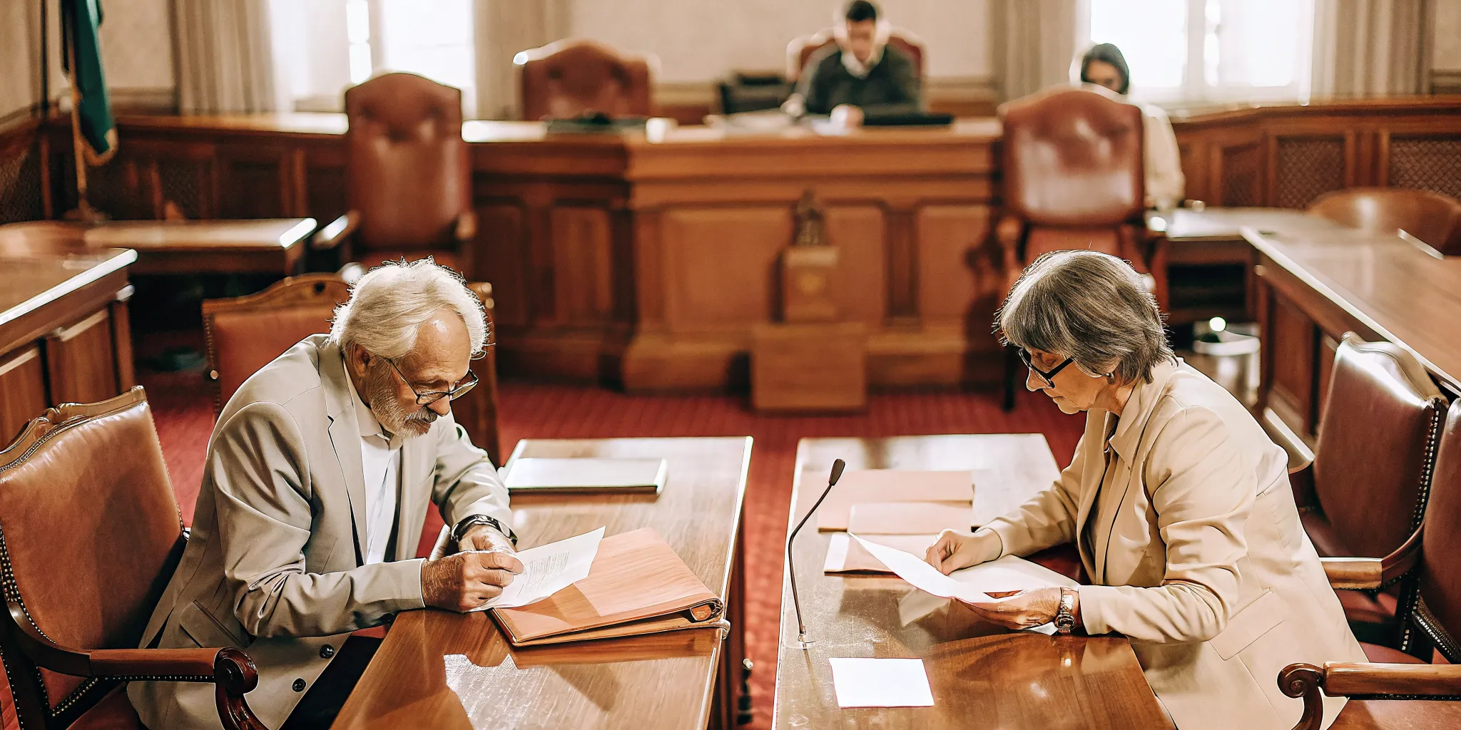 Senior attorneys reviewing California arbitration documents