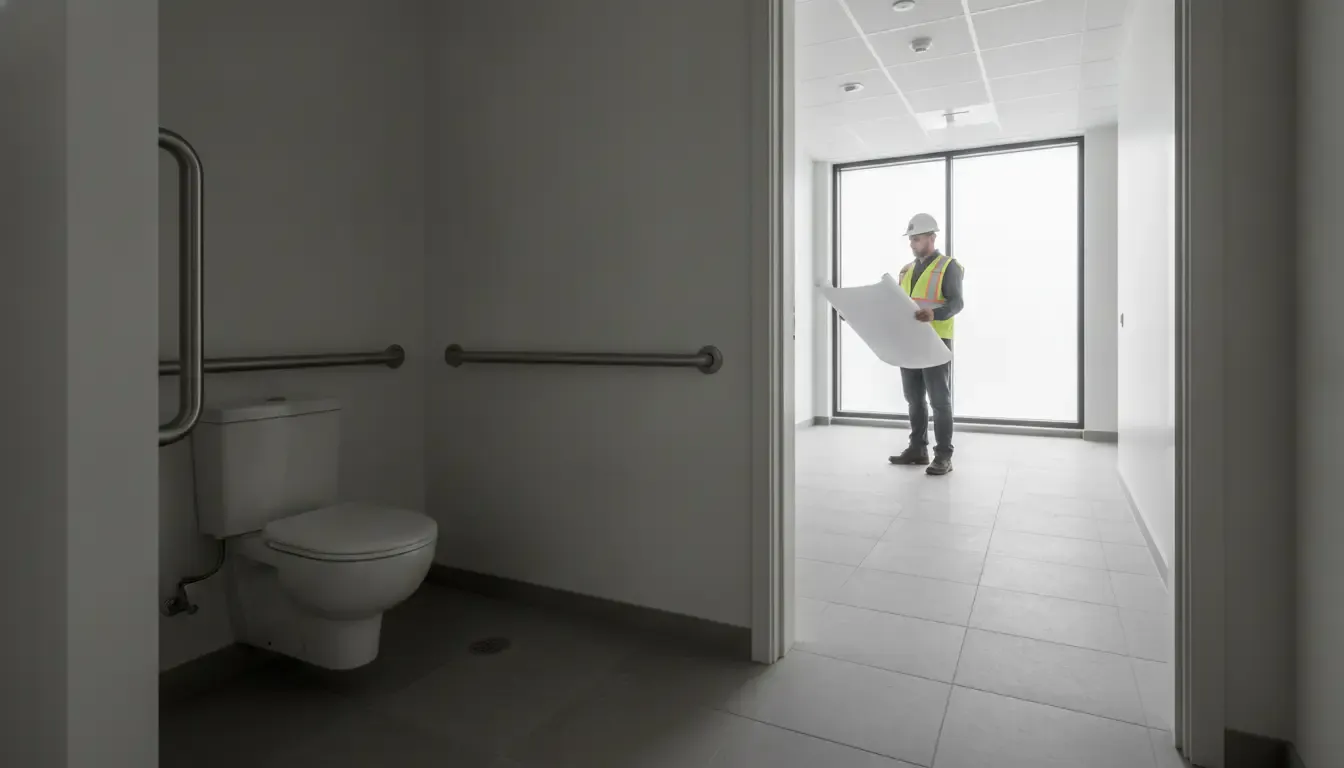 Accessible commercial restroom and corridor reviewed during Florida construction